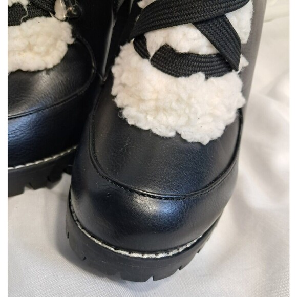 BCBGeneration Women's Palli Hiker Boots Black Sz 7.5M Block Heel Faux Fur - Picture 7 of 11
